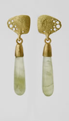 Drop Earrings in siver and gold with briolette shaped Prehnite stones